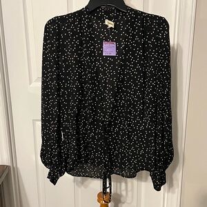 NWT L'AGENCE Black and White Speckled Blouse